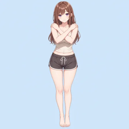 hands on own shoulders