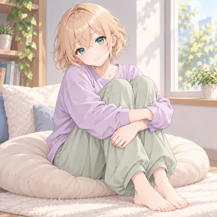 hugging own legs
