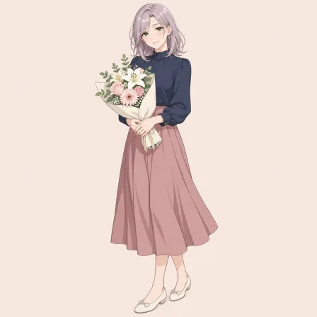 holding bouquet