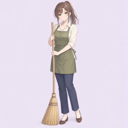 holding broom