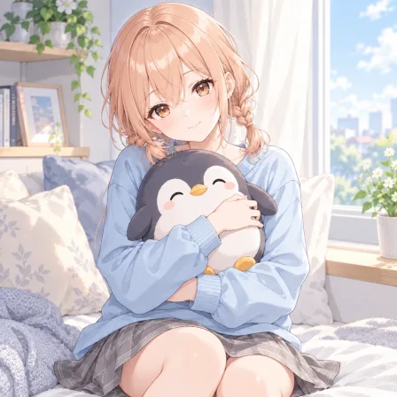 holding stuffed toy