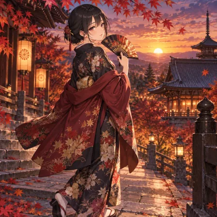 紅葉と着物