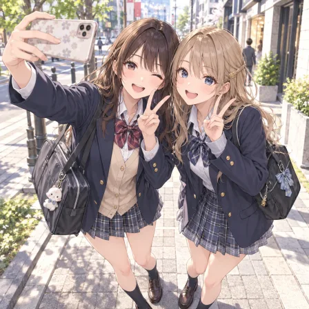 親友と自撮り