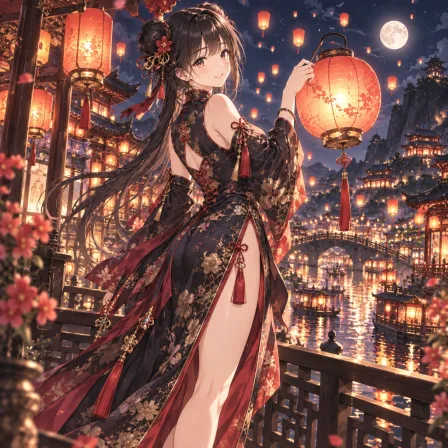 灯籠祭りのチャイナ娘