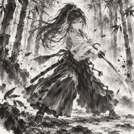 水墨画の剣士