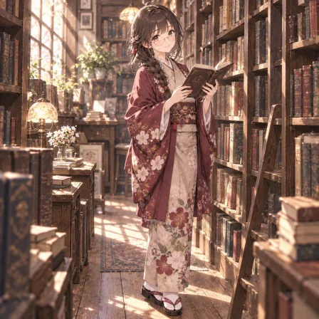 古書店の着物娘