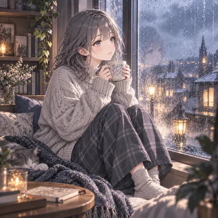 雨の日の窓辺