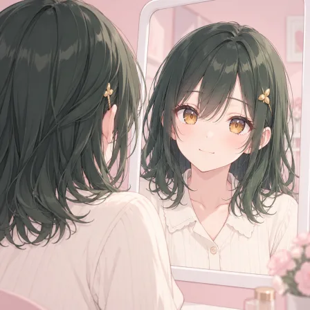 looking at mirror